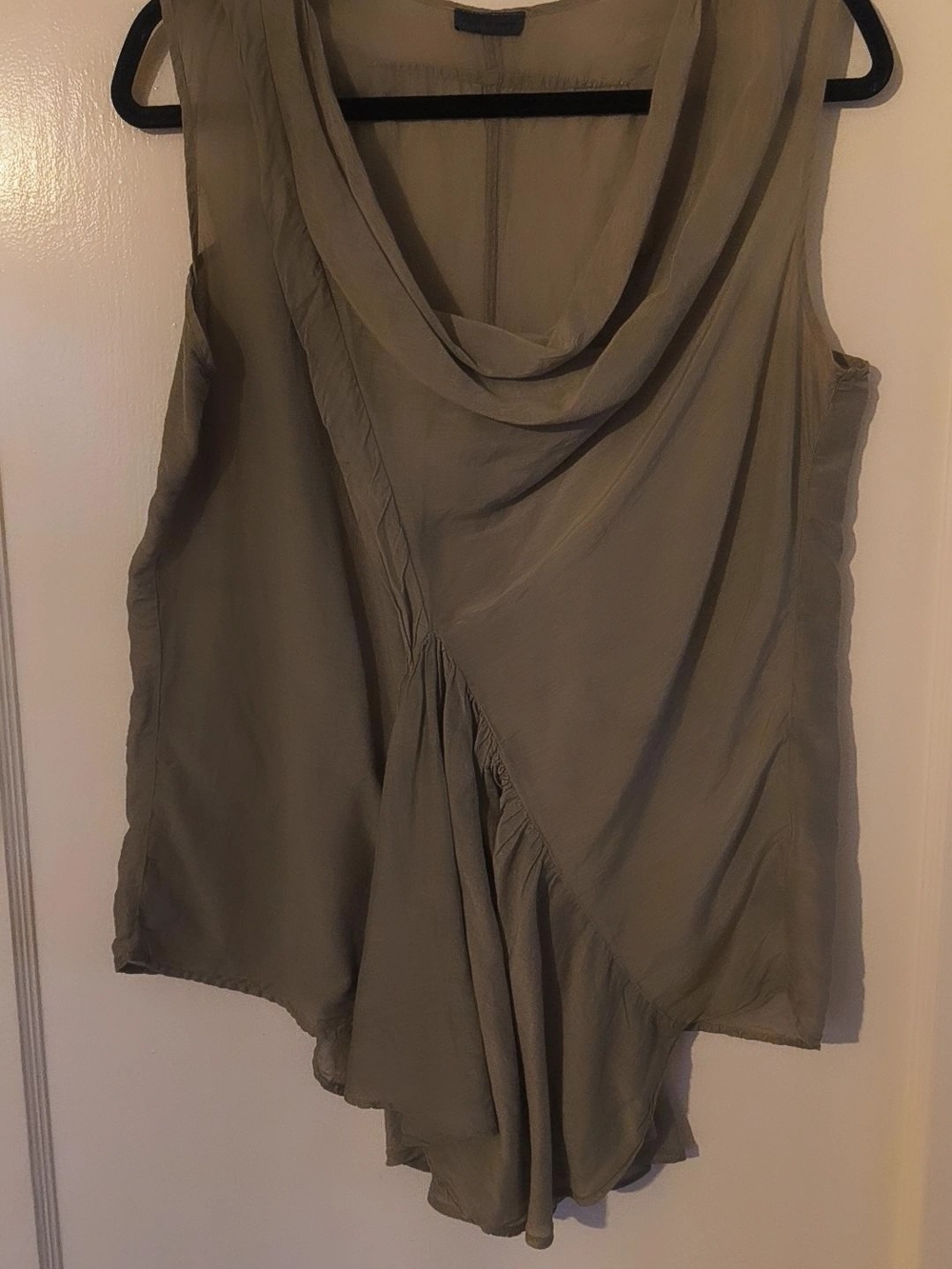 Women's Olive Sleeveless Draped Cowl Neck Top